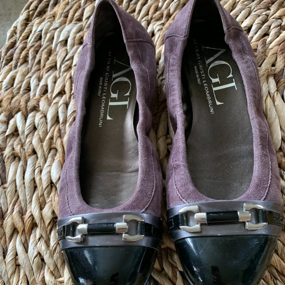 NWOT AGL Belted Ballet Flats - Plum Suede